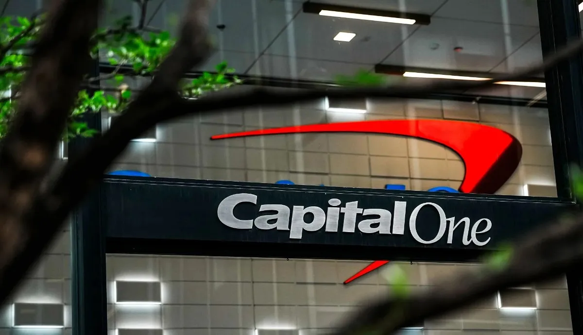 Capital One office sign displayed on a building exterior representing the $425M Capital One Settlement news.