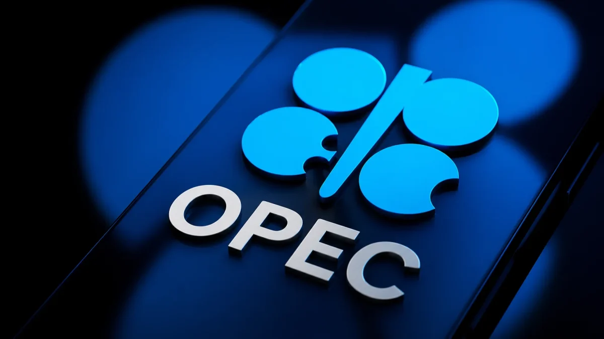 OPEC logo in a modern blue HD 16:9 frame representing OPEC influence on global energy market and oil price movements.