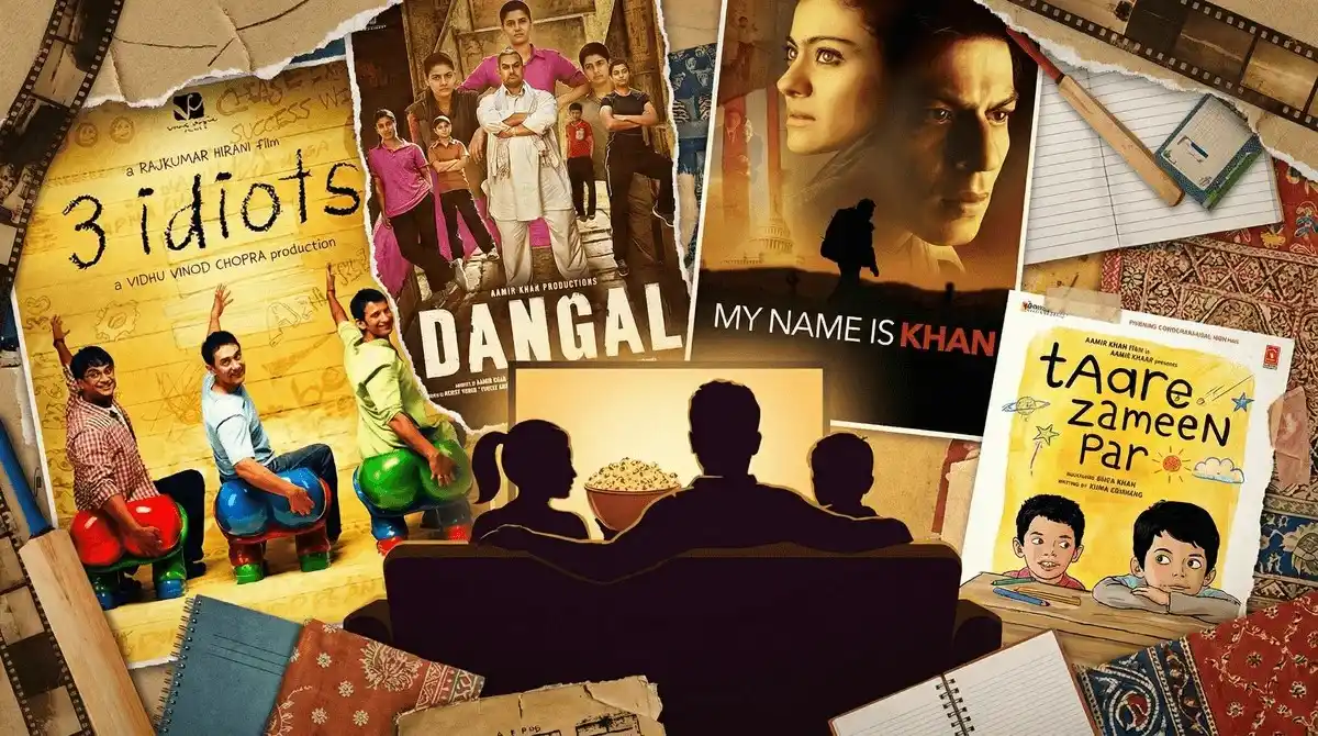 Collage of Aamir Khan blockbuster movies including Dangal, 3 Idiots, My Name Is Khan, and Taare Zameen Par — films that shaped aamir khan net worth and Bollywood legacy