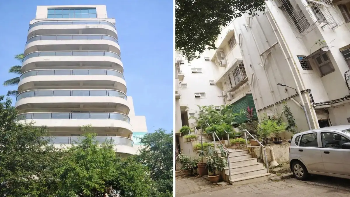 Side-by-side comparison of Aamir Khan net worth Mumbai residences showing his modest old apartment building and his current luxury high-rise home, reflecting his remarkable net worth journey