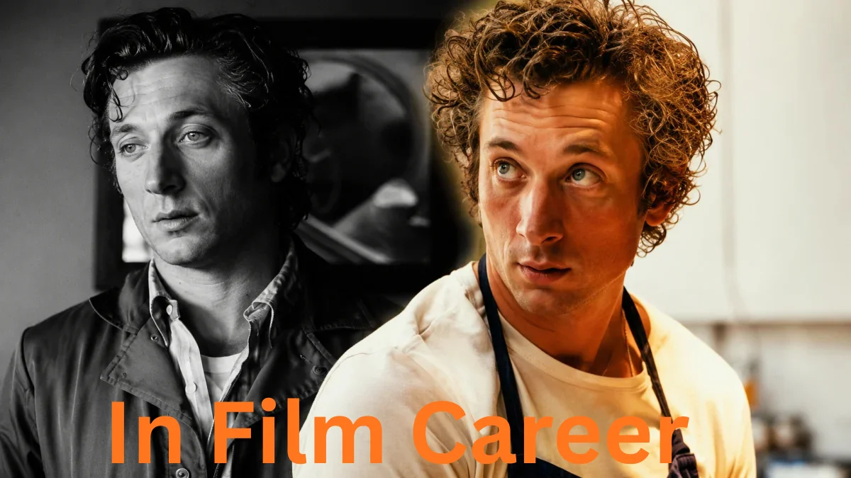 Jeremy Allen White Net Worth dual portrait image featuring Jeremy Allen White in black-and-white and color styles with expressive cinematic lighting.