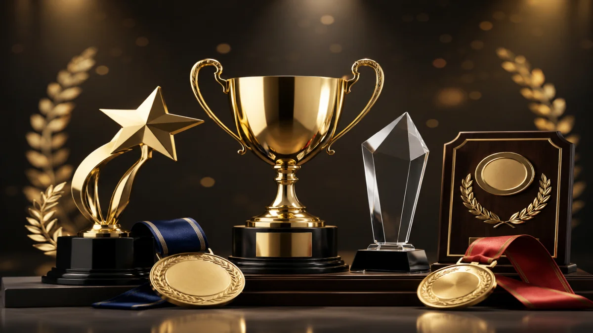 Kevin Knasel Net Worth awards and achievements image with gold trophies, medals, plaques, and luxury recognition symbols displayed in an elegant studio background.
