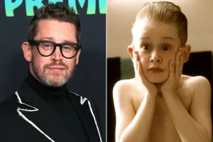 A side-by-side comparison of Macaulay Culkin as a child in "Home Alone" and as an adult in 2026, highlighting the growth of the Macaulay Culkin net worth over four decades in Hollywood.