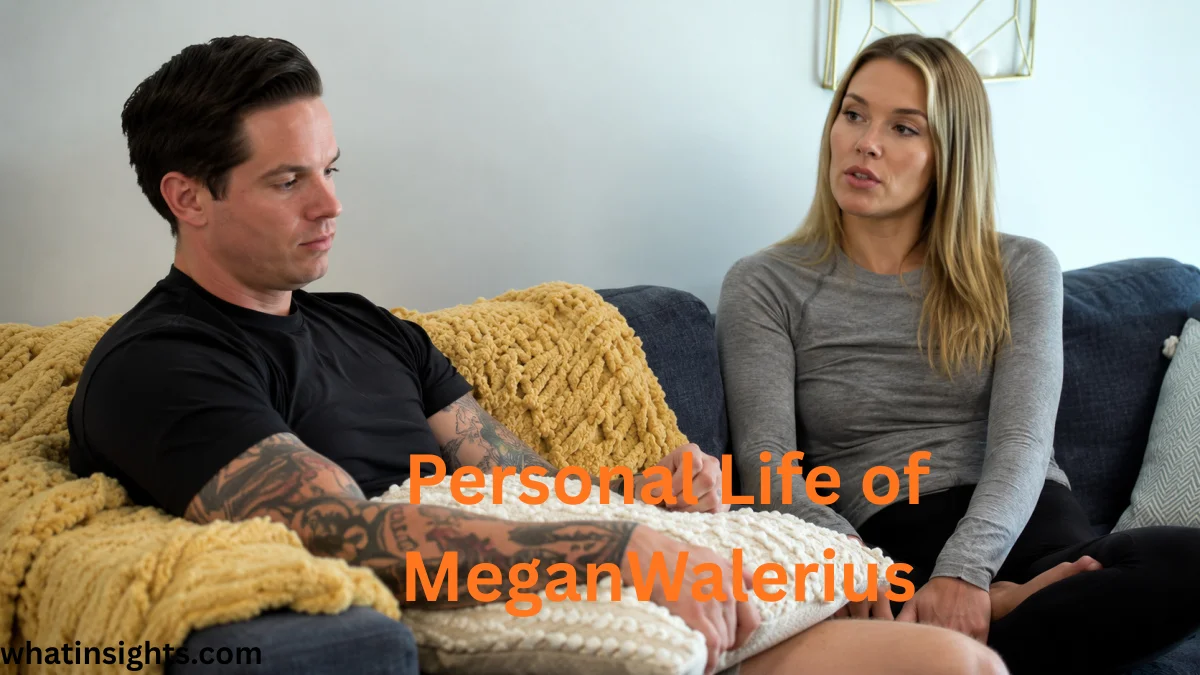 Megan Walerius sitting on a couch during a home conversation scene for Megan Walerius Net Worth content