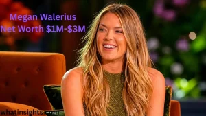 Megan Walerius smiling in a studio interview while discussing topics related to Megan Walerius Net Worth