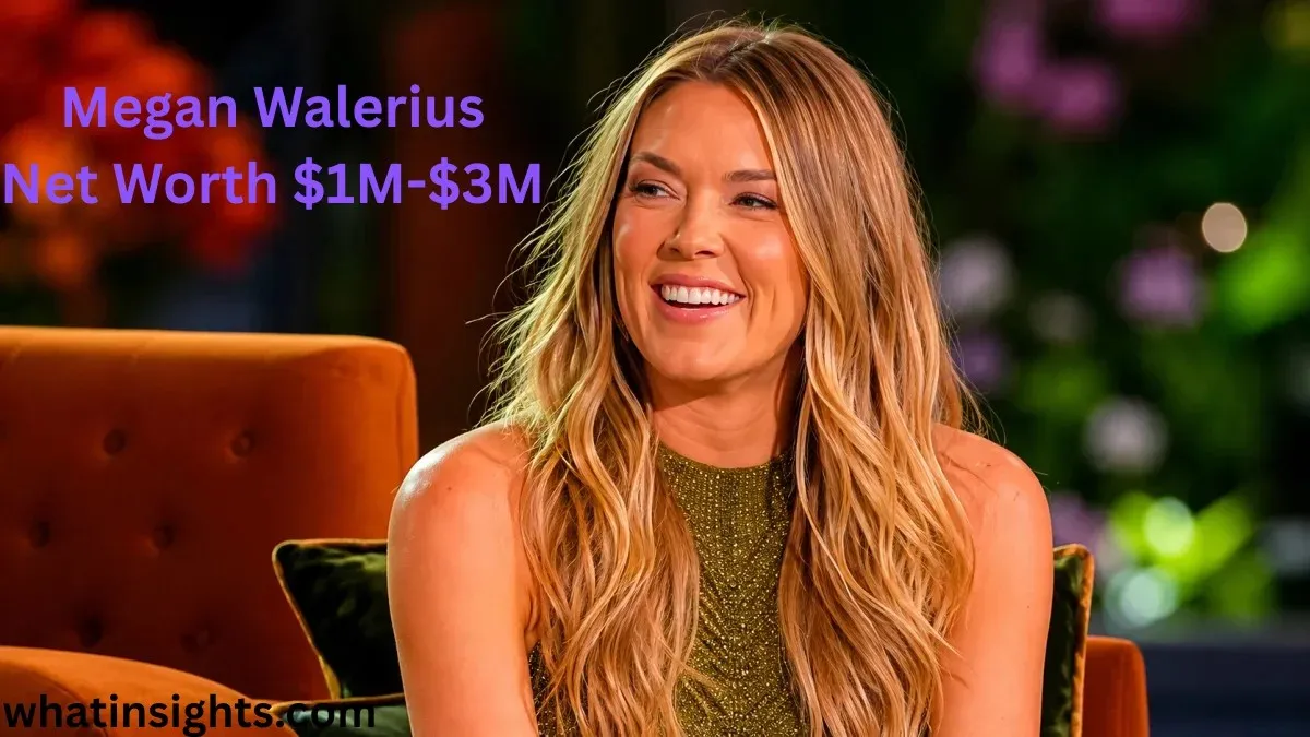 Megan Walerius smiling in a studio interview while discussing topics related to Megan Walerius Net Worth