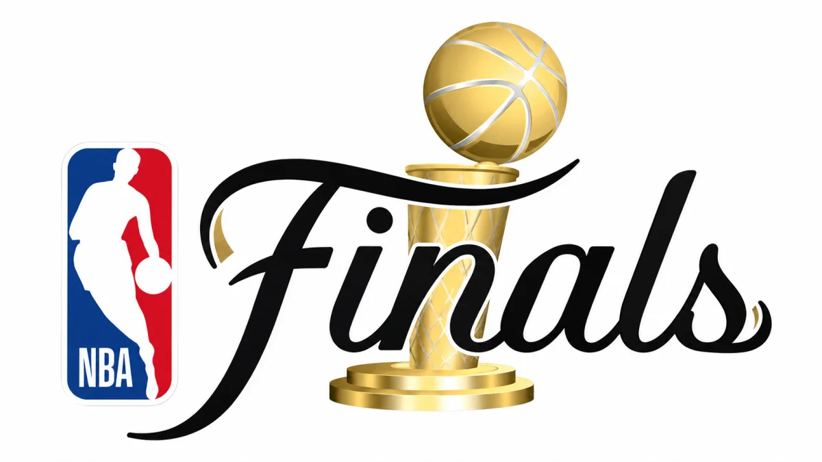 Golden basketball championship trophy logo with stylish text representing the nba finals and professional basketball event branding.