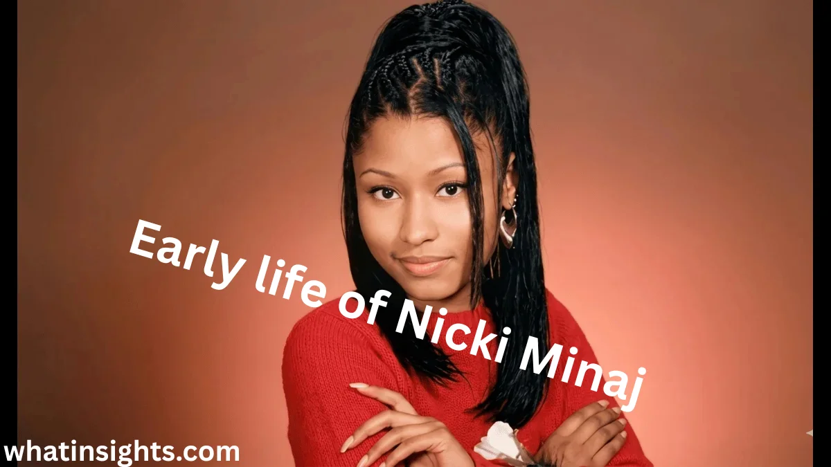 A vintage youth portrait from the early life of Nicki Minaj wearing a red sweater before establishing her massive Nicki Minaj Net Worth.