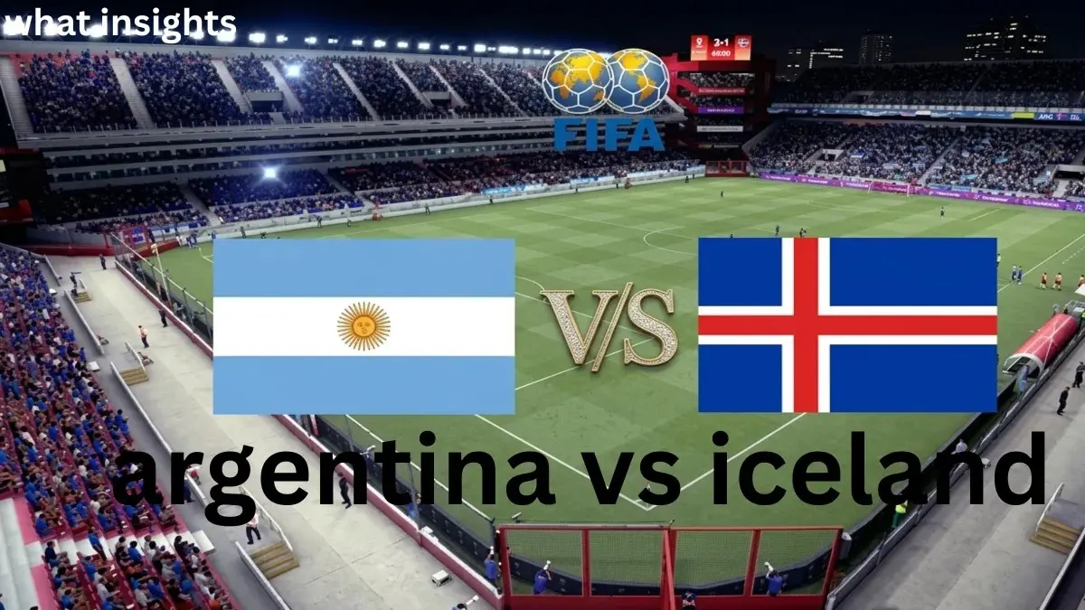 A wide digital view of a crowded football stadium showcasing the national flags of Argentina and Iceland separated by a VS graphic under a FIFA logo, highlighting the iconic Argentina vs Iceland matchup.