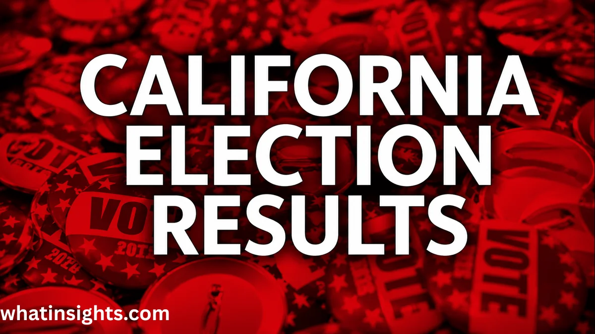 California Election Results 2026 graphic featuring election voting badges and coverage of the California governor race and primary results.