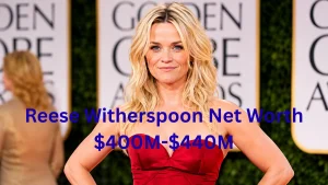 Reese Witherspoon Net Worth featured on a red carpet image showing the award-winning actress in a red dress at a major Hollywood event