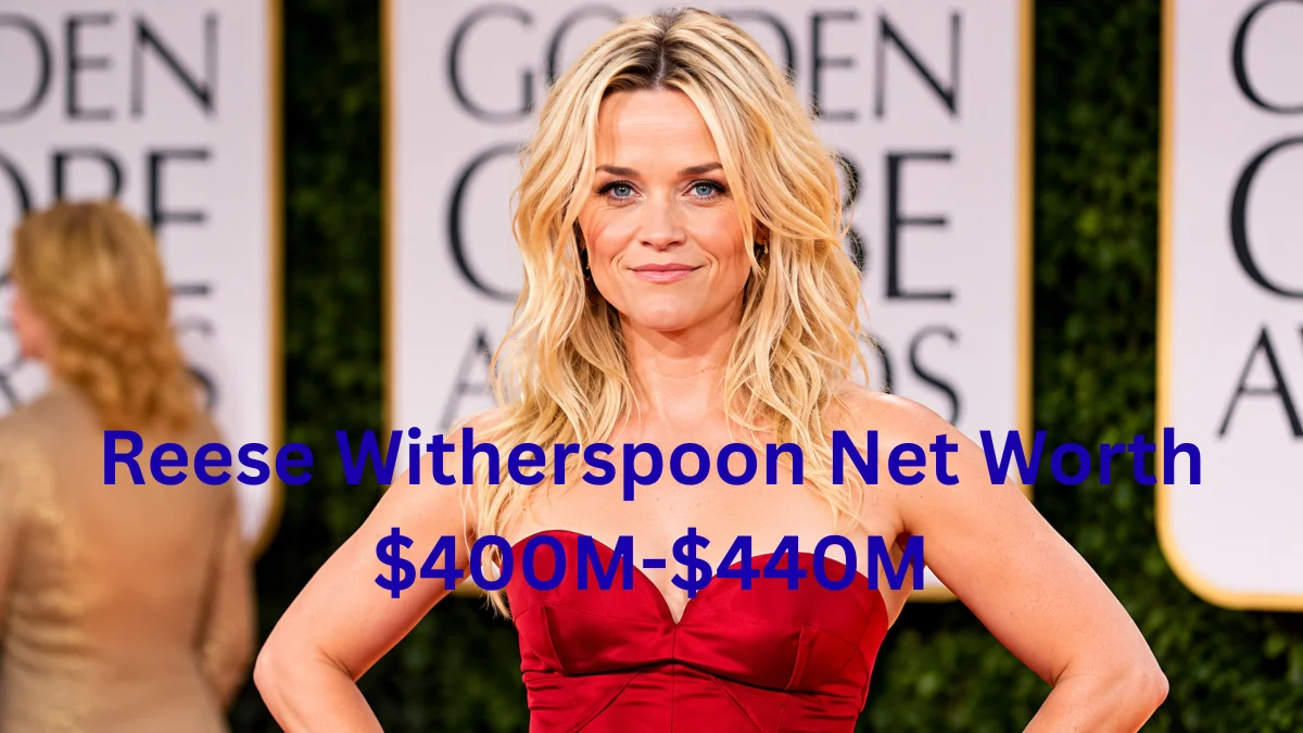 Reese Witherspoon Net Worth featured on a red carpet image showing the award-winning actress in a red dress at a major Hollywood event