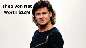 Theo Von portrait with text showing Theo Von Net Worth estimated at $12 million in 2026